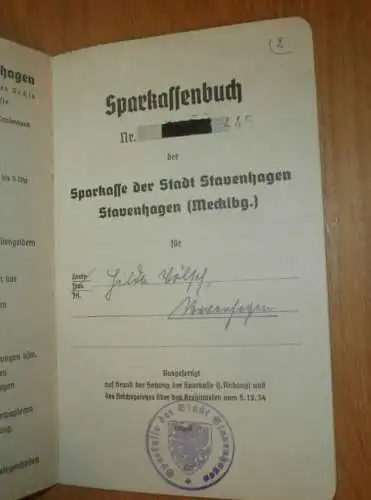 altes Sparbuch Stavenhagen , 1942 - 1945 , Hilde Wölpf in Stavenhagen i. Mecklenburg , Sparkasse , Bank !!!