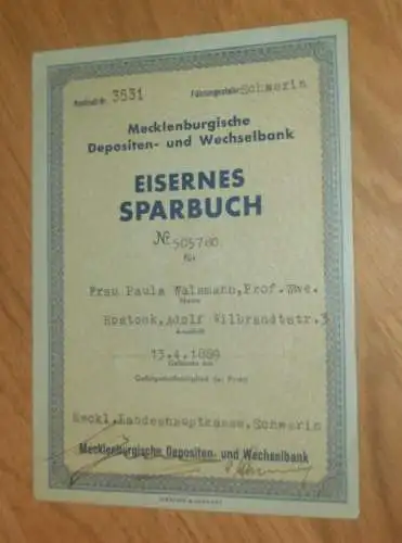 altes Sparbuch Rostock , 1943 , Paula Walsmann in Rostock i. Mecklenburg , Sparkasse , Bank !!!