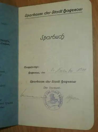 altes Sparbuch Hagenow , 1934 - 1944 , Anna Clement in Hagenow i. Mecklenburg , Sparkasse , Bank !!!