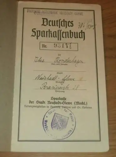altes Sparbuch Neustadt-Glewe ,1944 , Ilse Rondeshagen in Neustadt Glewe i. Mecklenburg , Sparkasse , Bank !!!