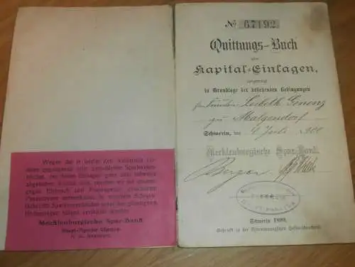 altes Sparbuch Schwerin ,1900 -1913, Gutsbesitzer L. Genenz zu Matgendorf i. Mecklenburg , Laage , Sparkasse , Bank !!!