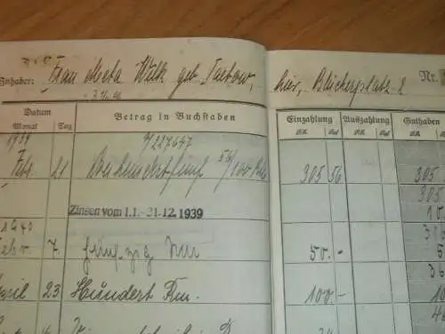 altes Sparbuch Schwerin ,1939 - 1945, Meta Wilk geb. Taetow in Schwerin i. Mecklenburg , Sparkasse , Bank !!!