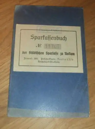 altes Sparbuch Anklam ,1939- 1945, Oberfeldwebel Walter Stahlberg in Wien Neustadt , Mecklenburg , Sparkasse , Bank !!!