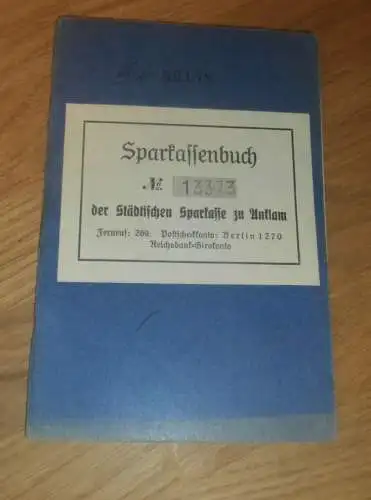 altes Sparbuch Anklam ,1940 - 1944 , Hedwig Jonas geb. Schüler in Anklam i. Mecklenburg , Sparkasse , Bank !!!