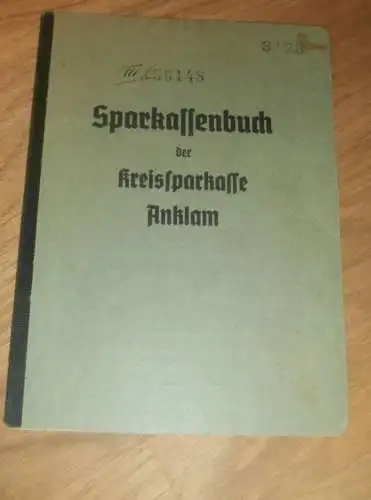 altes Sparbuch Anklam ,1938 - 1944 , Karl Jonas in Anklam i. Mecklenburg , Sparkasse , Bank