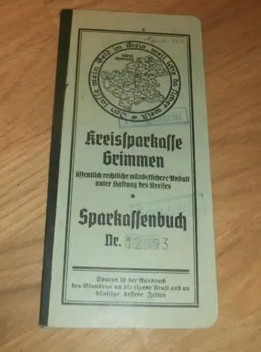 altes Sparbuch Grimmen ,1941-1944, Kristin Hainmüller Holthof b. Splietsdorf i. Mecklenburg , Sparkasse , Bank !!!