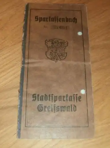 altes Sparbuch Greifswald ,1943-1945, Inge Wiedemann in Greifswald i. Mecklenburg , Sparkasse , Bank !!!