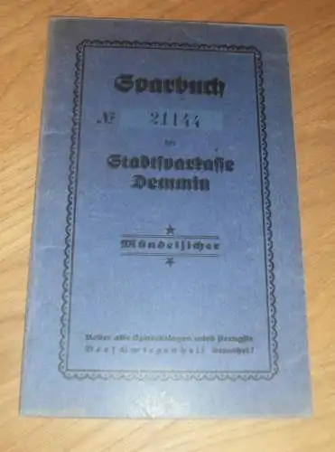 altes Sparbuch Demmin ,1940 - 1944 , Otto Müller in Demmin i. Mecklenburg , Sparkasse , Bank !!!