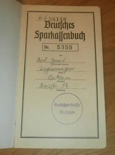 altes Sparbuch Anklam ,1943 - 1945 , Karl Jonas in Anklam i. Mecklenburg , Sparkasse , Bank !!!