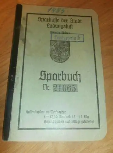 altes Sparbuch ,1943 - 1946 , Ludwigslust , Martha Nowarre geb. Pollesche , Mecklenburg , Sparkasse , Bank !!!