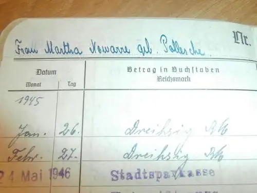 altes Sparbuch ,1943 - 1946 , Ludwigslust , Martha Nowarre geb. Pollesche , Mecklenburg , Sparkasse , Bank !!!