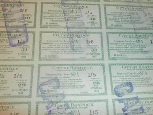 Anleihe / Schuldverschreibung , 200 Goldmark , Gold Bonds , City of Rostock 1931 , Mecklenburg !!!