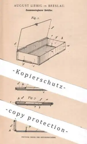 original Patent - August Liebig , Breslau , Polen , 1900 , Zusammenlegbarer Behälter | Kiste mit Deckel | Schachtel