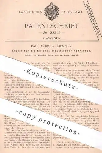 original Patent - Paul Andre , Chemnitz | 1899 | Regler für Motoren elektrischer Fahrzeuge | Motor , Elektromotor Strom