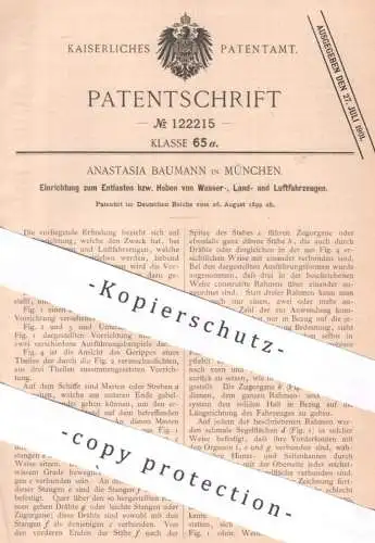 original Patent - Anastasia Baumann , München , 1899 , Entlasten u. Heben von Fahrzeugen zu Wasser , Land u. Luft !