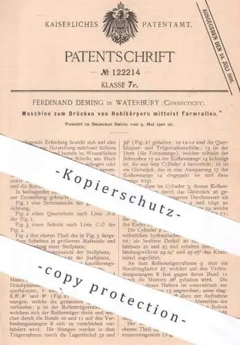 original Patent - Ferdinand Deming , Waterbury , Connecticut , USA , 1900 , Drücken von Hohlkörper per Formrolle | Form