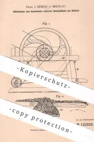original Patent - J. Kemna , Breslau , Polen , 1900 , Rüttelkasten , Häckselmaschine | Häcksel , Landwirtschaft