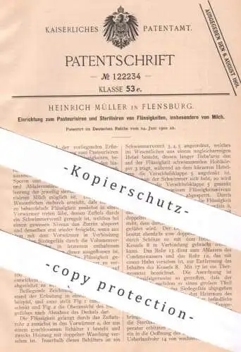 original Patent - Heinrich Müller , Flensburg , 1900 , Pasteurisieren und Sterilisieren von Milch | Molke , Molkerei