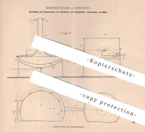 original Patent - Heinrich Müller , Flensburg , 1900 , Pasteurisieren und Sterilisieren von Milch | Molke , Molkerei