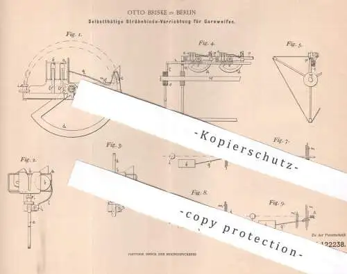 original Patent - Otto Briske , Berlin , 1900 , Strähnbinde - Vorrichtung für Garnweifen | Garn , Garne , Wolle , Faden