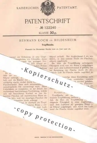 original Patent - Hermann Koch , Hildesheim , 1900 , Tropfflasche | Flasche für Öl , Flaschen , Ölflasche , Feinöl , Öle