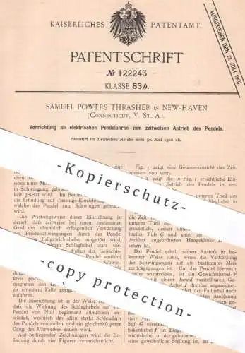 original Patent - Samuel Powers Thrasher , New Haven , Connecticut USA , 1900 , Pendel Antrieb an Pendeluhr | Uhr Uhren