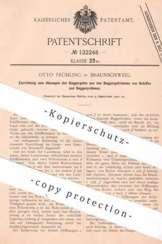 original Patent - Otto Frühling , Braunschweig 1900 , Absaugen von Baggergut vom Schiff | Schiffe , Schiffsraum , Bagger