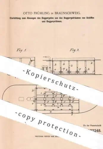 original Patent - Otto Frühling , Braunschweig 1900 , Absaugen von Baggergut vom Schiff | Schiffe , Schiffsraum , Bagger