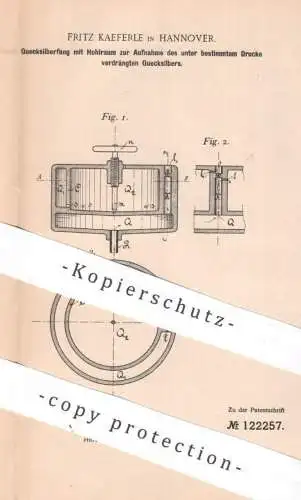 original Patent - Fritz Kaeferle , Hannover 1900 | Quecksilberfang | Quecksilber | Druckregler Dampfdruck Dampfmaschine