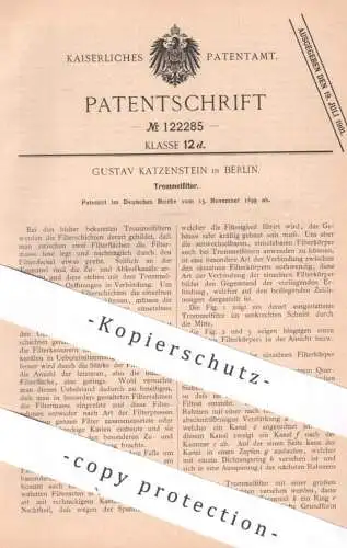 original Patent - Gustav Katzenstein , Berlin , 1899 , Trommelfilter | Trommel - Filter | Filtrieren , Wasserfilter !!