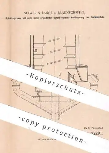 original Patent - Selwig & Lange , Braunschweig , 1899 , Schnitzelpresse | Presse , Pressen | Spindel !!