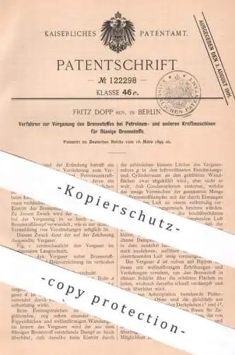 original Patent - Fritz Dopp , Berlin | 1899 | Vergasung von Brennstoff am Motor für flüssige Brennstoffe | Petroleum