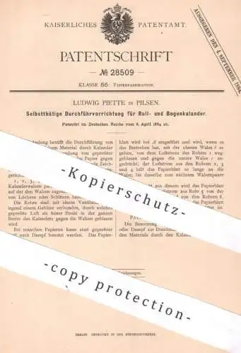 original Patent - Ludwig Piette , Pilsen , 1884 , Durchführung für Rollkalender u. Bogenkalender | Papier Kalender Blatt