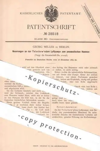 original Patent - Georg Miller , Berlin , 1883 , Telschow - Luftpumpe zum pneumatischen Hammer | Zahnarzt Bohrmaschine