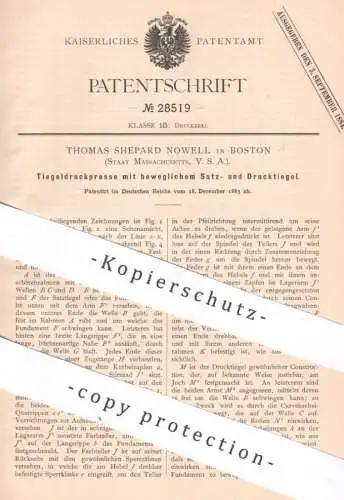 original Patent - Thomas Shepard Nowell , Boston , Massachusetts , USA , 1883 , Tiegeldruckpresse | Presse , Druckpresse