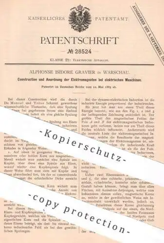 original Patent - Alphonse Isidore Gravier , Warschau , Polen , 1883 , Elektromagnet Anordnung an elektrischen Maschinen