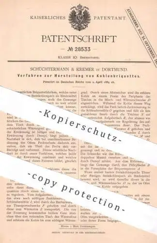 original Patent - Schüchtermann & Kremer , Dortmund , 1884 , Kohlenbriquettes | Kohle , Brikett , Kohlen , Brennstoff