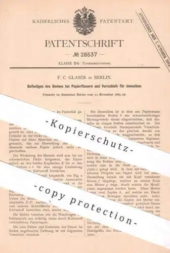 original Patent - F. C. Glaser , Berlin , 1883 , Boden u- Verschluss am Papierfass | Papier , Papierfabrik , Fass Karton