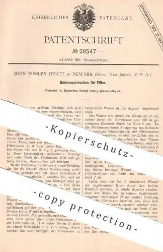 original Patent - John Wesley Hyatt , Newark , New Jersey , USA , 1884 , Bodenkonstruktion für Filter | Wasserfilter