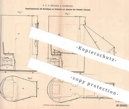 original Patent - F. C. A. Becker , Hamburg , 1884 , Dampfbadeschrank | Dampfbad , Sauna , Dampfentwickler , Ofen , Bad