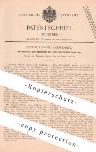 original Patent - August Klönne , Dortmund 1898 , Hochbehälter | Wasserturm , Wasserleitung , Kanalisation , Wasserwerk