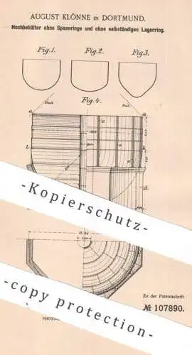 original Patent - August Klönne , Dortmund 1898 , Hochbehälter | Wasserturm , Wasserleitung , Kanalisation , Wasserwerk