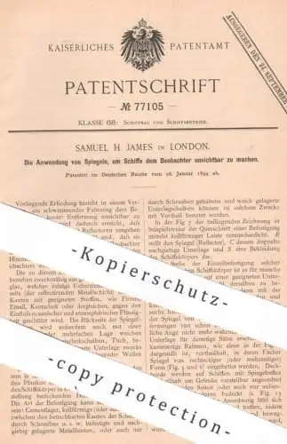 original Patent - Samuel H. James , London , England , 1894 , Reflektoren für Schiffe , Boote | Spiegel Reflektor Schiff