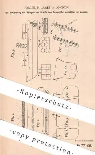 original Patent - Samuel H. James , London , England , 1894 , Reflektoren für Schiffe , Boote | Spiegel Reflektor Schiff