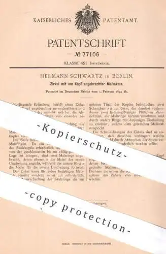 original Patent - Hermann Schwartz , Berlin , 1894 , Zirkel mit Messskala | Skala , Geometrie | Schule , Zeichnen