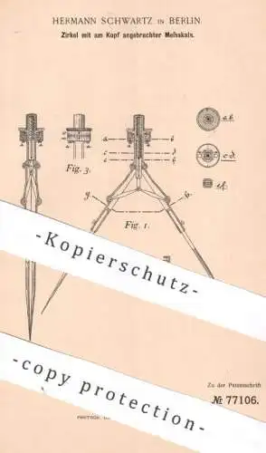 original Patent - Hermann Schwartz , Berlin , 1894 , Zirkel mit Messskala | Skala , Geometrie | Schule , Zeichnen