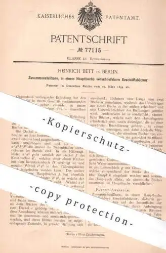 original Patent - Heinrich Bett , Berlin 1894 , verschließbare Geschäftsbücher in Hauptbuch | Buch , Kassenbuch , Bücher