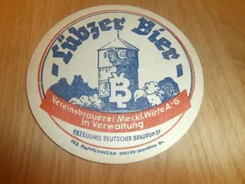 Lübzer Bier , Brauerei Lübz , alter Bierdeckel , rar , Mecklenburg , Gross Schirma !!!