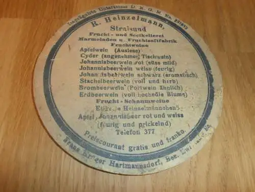 R. Heinzelmann in Stralsund , Brauerei / Kellerei , alter Bierdeckel , Hartmannsdorf , rar , Mecklenburg !!!