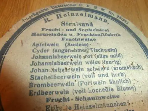 R. Heinzelmann in Stralsund , Brauerei / Kellerei , alter Bierdeckel , Hartmannsdorf , rar , Mecklenburg !!!